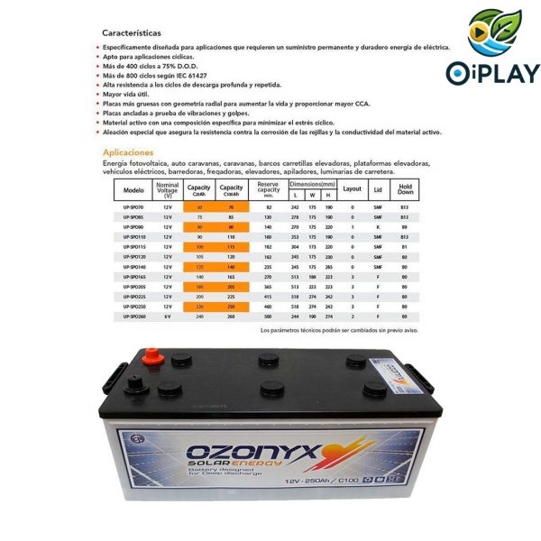 🔋 Batería Solar 250Ah 12V Ozonyx ☀️⚡ - Imagen 4