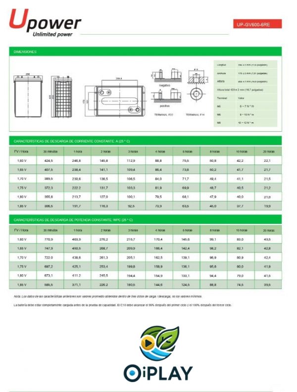 🔋 Batería Solar GEL 600Ah 6V UP-GV600-6RE ☀️🔋 - Imagen 3